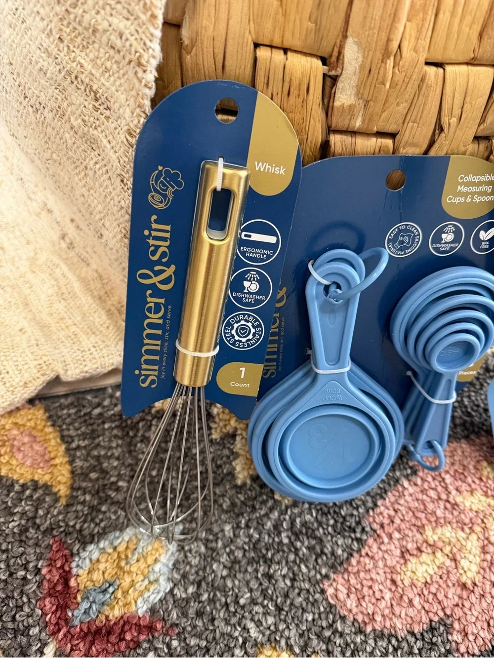 New Kitchen Essentials - Blue Silicone Measuring Cups, Spoons Whisk & Spatula